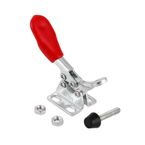 Heavy Duty Toggle Clamps With Antislip Rubber Tip For 60 Lb Holding Capacity Vertical Removal Tool In Galvanized Carbon Steel Build, red handle