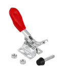 Heavy Duty Toggle Clamps Set Of 6 Carbon Steel Latches With Anti Slip Grip And Quick Release For Sheet Metal Machining Woodworking Electronics Assembly Projects And More red-handled carbon steel toggle clamp with bolt, nuts, and base plate