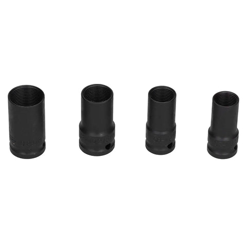 Heavy Duty Locking Wheel Nut Remover Sockets Kit With Thin Wall Design For Tight Spaces And Scratch Free Extraction Of 17mm 18.5mm 21mm And 26mm Lug Nuts On Any Ride Using Durable Aluminum Alloy Impact Tools, four black sockets