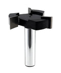 Beefy Pro Grade CNC Spoilboard Surfacing Router Bit With One Half Inch Shank And Two Inch Cutting Diameter For Slab Flattening Planer Style Three Wing Wood Milling Cutter For CNC And Handheld Routers Tungsten Carbide Construction in side view.