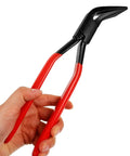 Person holding Sheet Metal Bender Pliers 10.23 Inch Folding Edge Hand Seamers with built-in lock for metalworking and construction