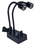 USB Dual Gooseneck Microscope Light For Precision Soldering And PCB Repair Pro Grade Flexible 360 Degree Arms With Dimmable Brightness For Clear Lab Inspections And Accurate Optical Testing., black dual gooseneck LED microscope light with dimmer knobs and USB cable
