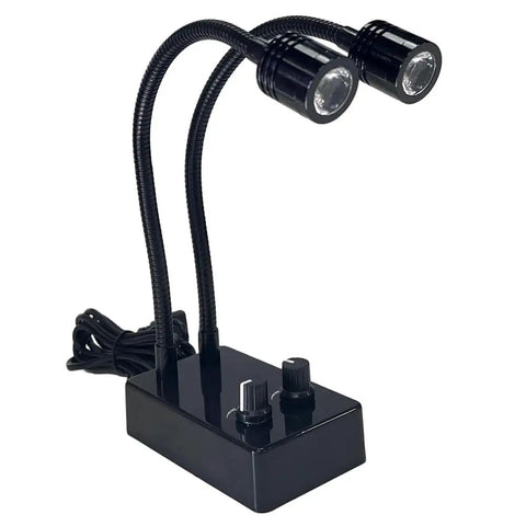 USB Dual Gooseneck Microscope Light For Precision Soldering And PCB Repair Pro Grade Flexible 360 Degree Arms With Dimmable Brightness For Clear Lab Inspections And Accurate Optical Testing., black dual gooseneck LED microscope light with dimmer knobs and USB cable