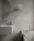 Modern bathroom with 2 Light Linen Fabric Boho Hallway Wall Sconce Indoor Light Fixture Dual Vintage Industrial Half Moon