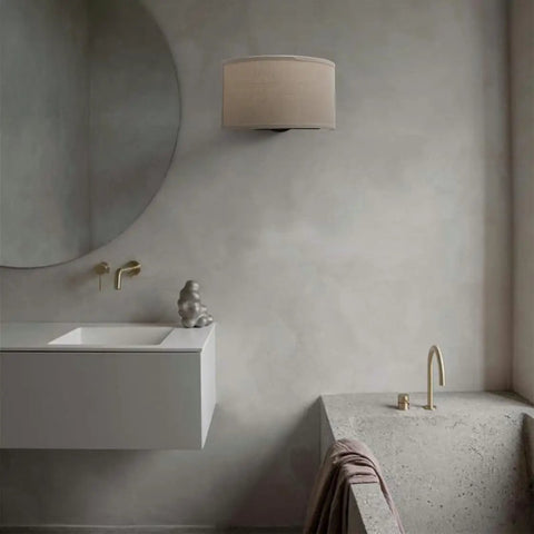 Modern bathroom with 2 Light Linen Fabric Boho Hallway Wall Sconce Indoor Light Fixture Dual Vintage Industrial Half Moon