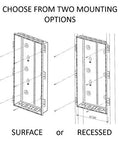 Diagram showing surface and recessed mounting options for 30 Inch Media Enclosure For Home Networking And Cable Management.