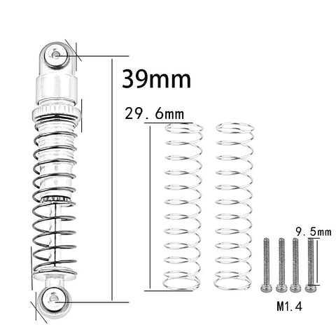 39mm Aluminum Threaded Adjustable RC Shock Absorber Oil Damper For SCX24 Gladiator C10 JLU Deadbolt B17 Axial 1/24 RC Crawler Upgrade Parts Red With Bladder Seals For Leak Free Performance And Long Lasting Durability, showing springs and screws