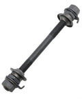 Lightweight 140mm Front Bike Hub Axle 3/8 Inch 26TPI Black Conical Lock Nut Washer Kit, steel construction, side view