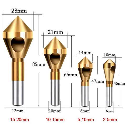 Badass 10mm Deburring And Countersink Drill Bits Made From High Speed Steel With Slick Spiral Flutes For Tough Cutting Across Metal Wood And Plastic Shop Rigs Without Clogging Or Kick Back shown with various sizes