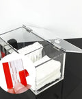 16 Pack Clear Self Adhesive Plastic Hinges With Heavy Duty Grip For Seamless Plexiglass And Acrylic Projects featuring an acrylic box for storage.