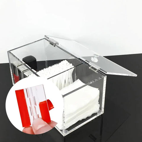 16 Pack Clear Self Adhesive Plastic Hinges With Heavy Duty Grip For Seamless Plexiglass And Acrylic Projects featuring an acrylic box for storage.