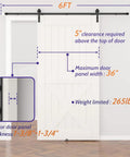 Diagram of 6Ft Barn Door Hardware Kit Lite Version Black - Smooth Quiet Sliding Track Rail System, Easy Install, Low Clearance