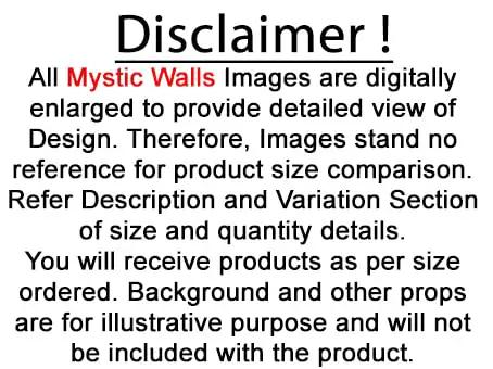 Disclaimer about sizing and design details of Mystic Walls images not representing actual product size and background use.
