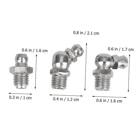45 Piece Grease Fitting Kit With Angle And Straight Fittings For Bearings And Marine Use, three steel fittings with sizes