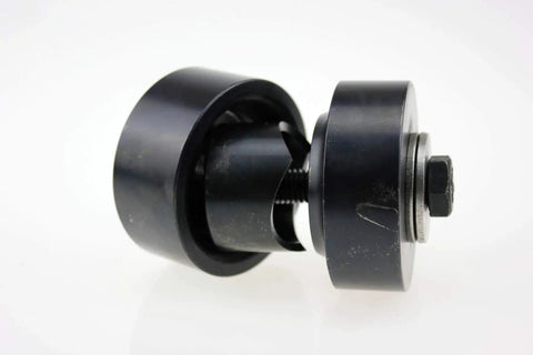 2 Inch Hole Punch And Flare Tool With Dimple Plate Dies In Black For Steel, side view showing metal components and bolt.