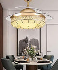 42 Inch Crown Style Ceiling Fan With Light And Remote Control Gorgeous Gold Finish Showstopper Design for dining area chandelier.