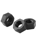 100 Pack Premium Black Plastic Hex Nuts M3 0.5 Millimeter Coarse Thread Fasteners, three black hex nuts shown.