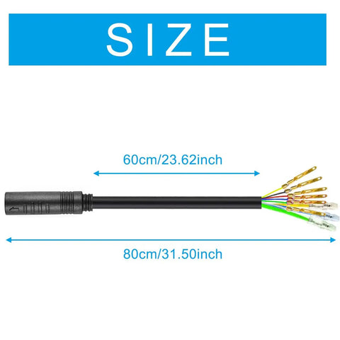 9 Pin Waterproof Wheel Hub Motor Cable Extension For Electric Bike Hall Sensor And Phase Wires, 80cm Length, Color Coded Plug System