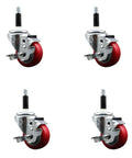 Heavy Duty Polyurethane Casters With Locking Brakes And Smooth Red Treads Set Of Four Stainless Steel Wheels For Garage Builds 3 Inch