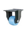 Rock Solid Rigid Fixed Direction Plate Caster Wheel With Hella Tough Polyurethane Tread Super Slick Straight Line Tracking For Badass Heavy Duty Workbenches Industrial Carts Garage Gear 5.5 X 4.0 X 5.9 Inches Single Pack, showing blue polyurethane wheel.