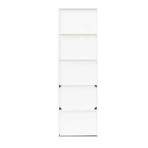 5-Tier Open Shelf Bookcase With No-Fuss Assembly, Modern White Finish for living room, straight front view