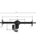 Badass Heavy Duty Rear Axle Kit For Go Kart And Dolly With 48 Volt 1000 Watt Brushless Motor and Speed Controller Plug And Play Setup For Mini Bike And Drift Trike DIY, showing dimensions and motor.