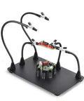 Beefy Magnetic Helping Hands Soldering Station with heavy duty metal base, five flexible arms, and PCB holders displaying electronics.