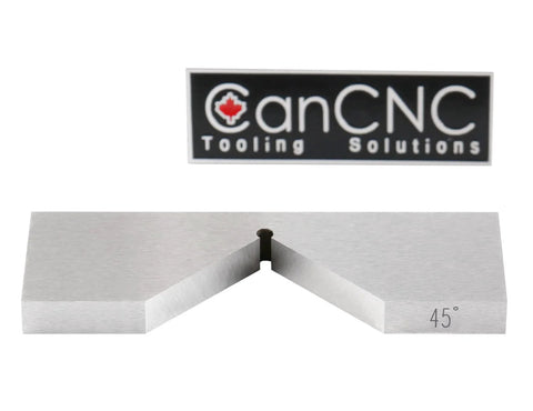 Steel 45-degree precision angle block with V-notch; CanCNC logo shown.