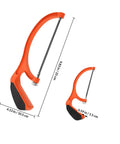 Built Tough Portable Mini Hacksaw Featuring Thickened Carbon Steel Blade And Ten Spare Replacements, showing dimensions and ergonomic grip.