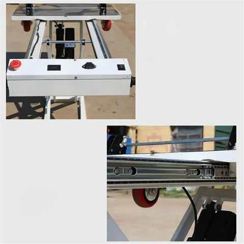 Control panel and wheel mechanism of Heavy Duty Electric Lifting Elevator Mobile Lift Truck Folding Flatbed Cart for Warehouse Freight.