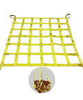 Rock Solid Heavy Duty Lifting Sling Net With Rugged Nylon Webbing For Safe Truck Trailer Towing And Equipment Rigging That Handles Three Tons Without Sweating In Rough Conditions While Keeping Gear Locked Tight On Every Daily Grind Project. Yellow nylon webbing lifting sling net designed for securing cargo.