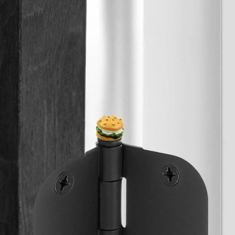 Close-up of a Hamburger Hinge Toppers Set Of 6 Magnetic Door Decor Mini Burgers For Metal Surfaces on hinge