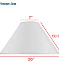 Dimensions of lamp shade showing 7 inch top, 20 inch bottom, 12.5 inch slant for Transitional Hardback Empire Spider Lamp Shade In Yellowish Brown Gauze Textured Fabric, 7 Inch Top 20 Inch Bottom 12 And A Half Inch Slant Height, 1 Pack, Ideal For Table Lamps Accent Lamps And Vintage Vibes.
