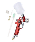 Lightweight Aluminum Pneumatic Paint Sprayer With Mixing Cup For Vehicles And Home Projects, featuring a red spray gun and accessories.