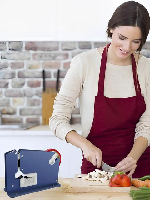Heavy Duty Manual Bag Sealer With Razor Sharp Metal Tape Dispenser And Sweet Anti Slip Grip Hella Tough Frame in kitchen.