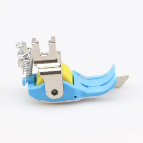 Side view of Heavy Duty Plastic Flange Roller Presser Foot for Industrial Single Needle Sewing Machines with Precision Edge Guide.