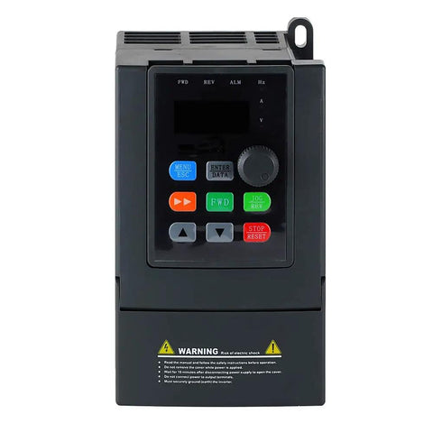 Front view of One Phase To Three Phase VFD Converter For 220V Motors, 2HP 1.5kW Inverter With 220V Input And 3 Phase Output, 7.5A, IP20, RS485 Ready.