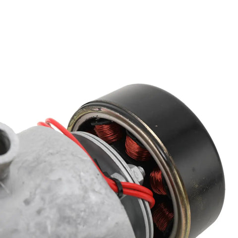 Close-up of a Three-Phase AC Hydro Generator With Three Inlet Portable Water Turbine, showcasing coiled copper wires.