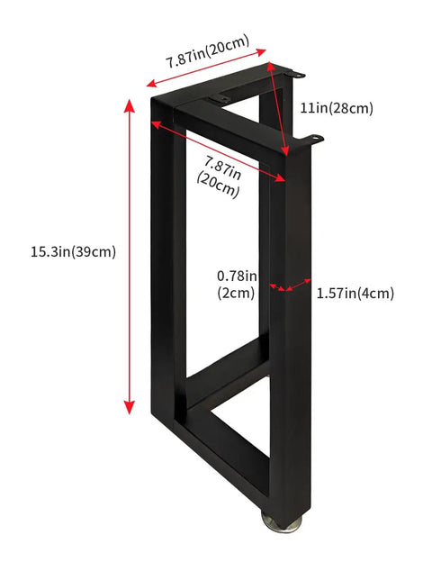 Black Iron Coffee Table Legs For DIY Projects Industrial Metal Table Supports 28 Inch Tall 17.7 Inch Wide with dimensions shown
