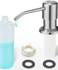 Stainless Steel Built In Kitchen Soap Dispenser With Brushed Nickel Finish Top Refill Design Large Thirteen Point Five Ounce Bottle Durable 304 Stainless No Drips Easy Refill From The Top Slick Modern Sink Accessory