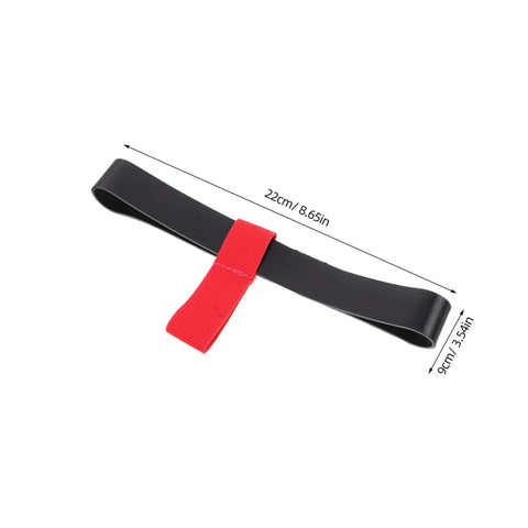 Durable side mount scuba tank strap holder built from tough rubber with red clip, 22cm length, for secure tank transport.