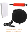 Swing Posture Trainer For Golf With Inflatable Practice Ball Portable Golf Swing Aid You Can Carry In Your Bag Nylon Webbing Hook Easy To Use Random Color Pack Great For Practice Rounds And Warmups displayed with inflator and box.
