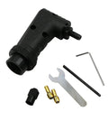 Heavy Duty Right Angle Converter Kit For Rotary Tools With Cool Running Bearings For Tight Spots And Precision Polishing Or Engraving Work Busts Tough Jobs Daily, featuring black angle grip attachment and assorted tools.