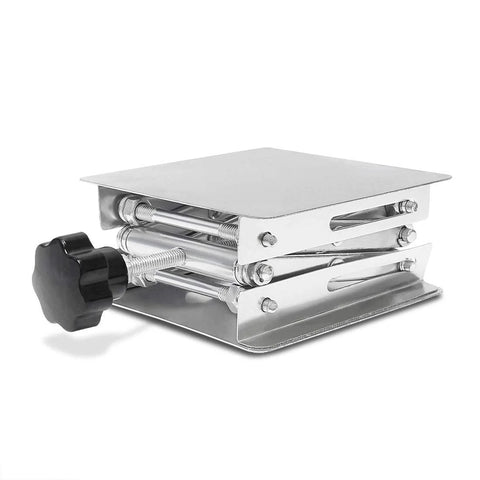 Wisamic lab jack scissor stand platform, stainless steel lift table, 4x4 in, adjustable screw mechanism.