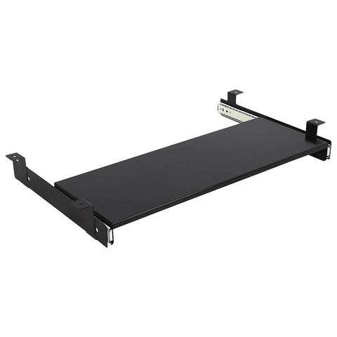 Heavy Duty Under Desk Keyboard Tray With Slick Slide Out Mouse Pad Shelf, Solid 16 Gauge Steel Frame, Matte Black Finish, greased lightning glide action, spacious 27 inch layout for peak comfort.