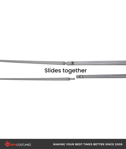 Cosplay Ready 25 Inch Plastic Fencing Foil Sword with two-piece snap assembly shown separated and aligned for assembly