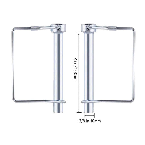 Beefy Heavy Duty Trailer Coupler Pins Three Eighths Inch By Four Inch Pack Of Four With Anti Loss Safety Cable Zinc Plated