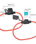 Black 14AWG Inline Fuse Holder Six Pack With 15A Mini Blade Atm Fuses Offering Slick Setup And Zero Drama Automotive Upgrades For Road Ready Protection, showcasing red wires and mini blade fuses.