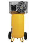 Heavy Duty 25 Gallon Vertical Air Compressor With 2 Hp Oil Lube Belt Drive Motor Portable Workshop Beast Pumping 200 Psi, yellow tank with wheels.