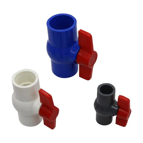 Heavy Duty PVC Ball Valve And U PVC Sliding Pipe Connector For Plumbing Repair Built Like A Tank With Smooth Rotation And Leak Proof Design For No Hassle Repairs On The Fly, featuring three color variations.